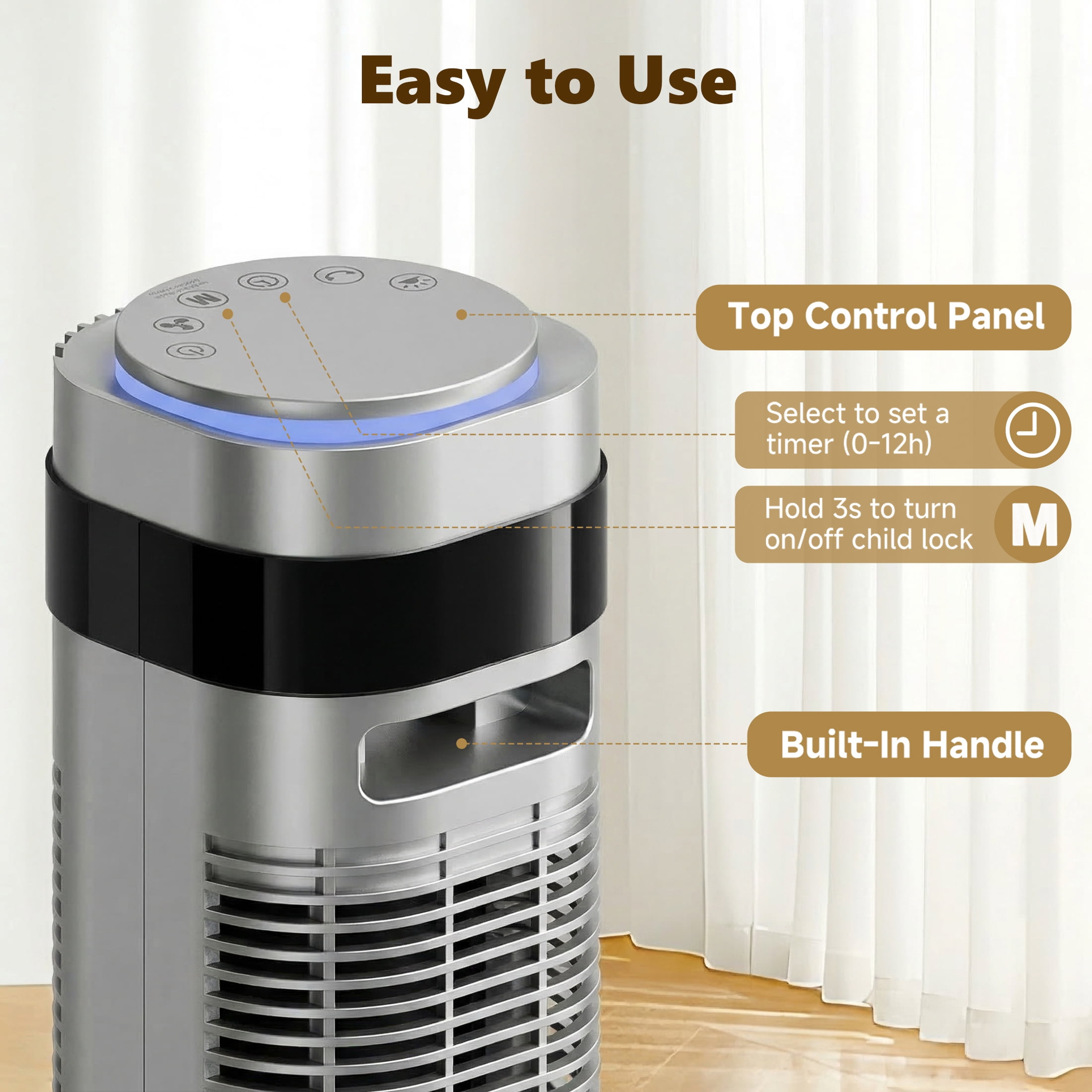 SHOUFTW 36 inch Tower Fan with Remote Control, Oscillating Bladeless Floor Fan, 5 Speeds and 4 Modes for Bedroom Home and Office, Gray