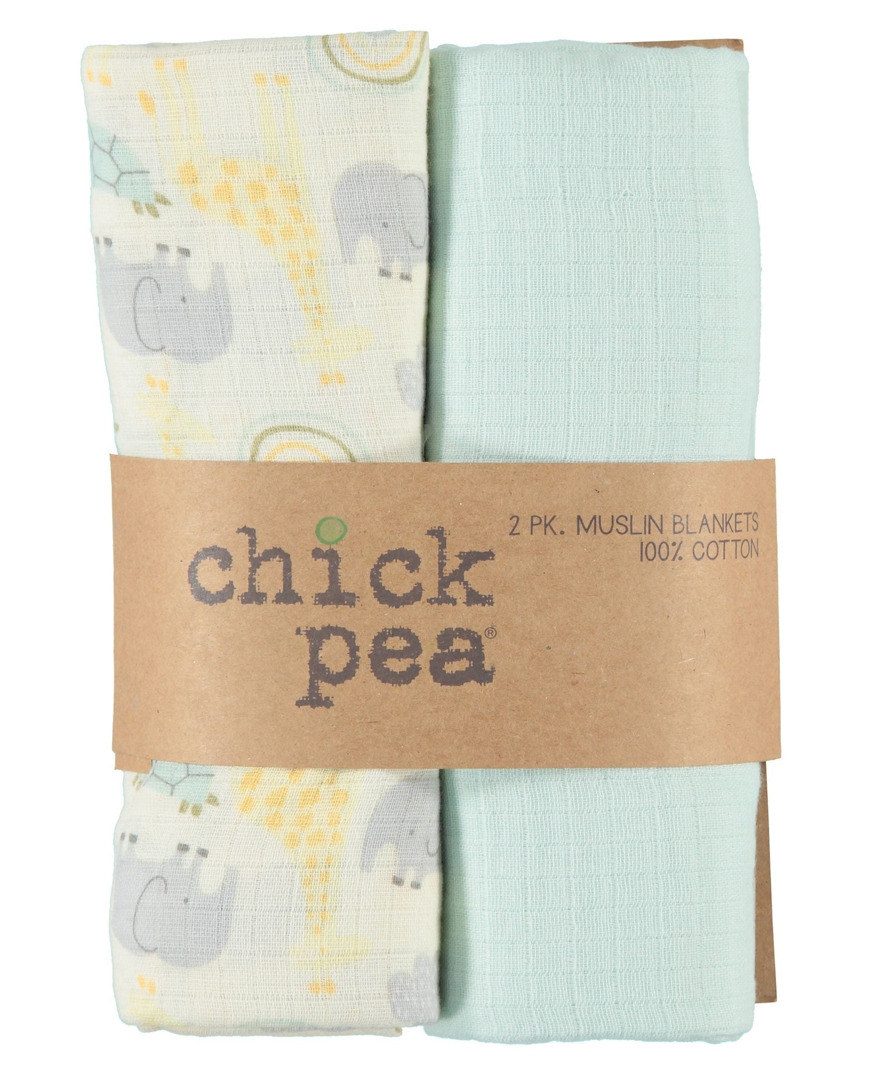Chick Pea Baby Girl 2 Pack Muslin Cotton Swaddle Blankets ~ Elephants Flowers ~ 