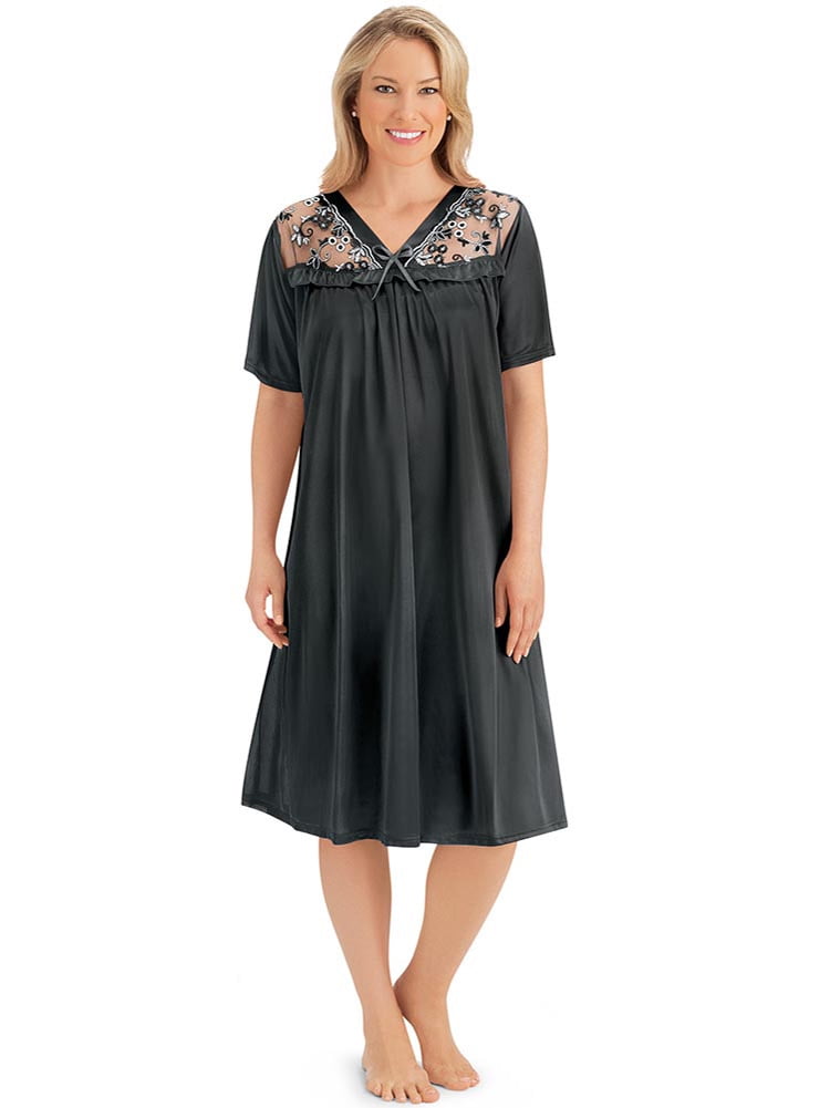 Collections Etc. - Lace Trim Tricot Silky Nightgown - Walmart.com ...