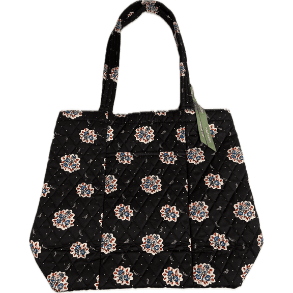 Vera Bradley Premium Cotton Open Tote Bag in Feathery Bouquets, Floral Black