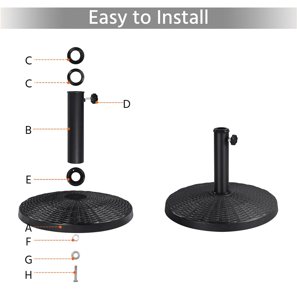 Renwick Patio Market Umbrella Base with Water-Resistant Coating, Black
