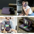thumbnail image 6 of for iPhone 15 Plus Premium PU Leather Back Case, Multiple Card Slots Design, Double Magnetic Clasp Study Kickstand RFID Blocking Classic Phone Cover for iPhone 15 Plus, Purple, 6 of 9