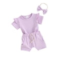 thumbnail image 1 of Nituyy Toddler Girls Summer Shorts Sets Short Sleeve Ruffle Tops Solid Color Shorts Headband Sets, 1 of 9