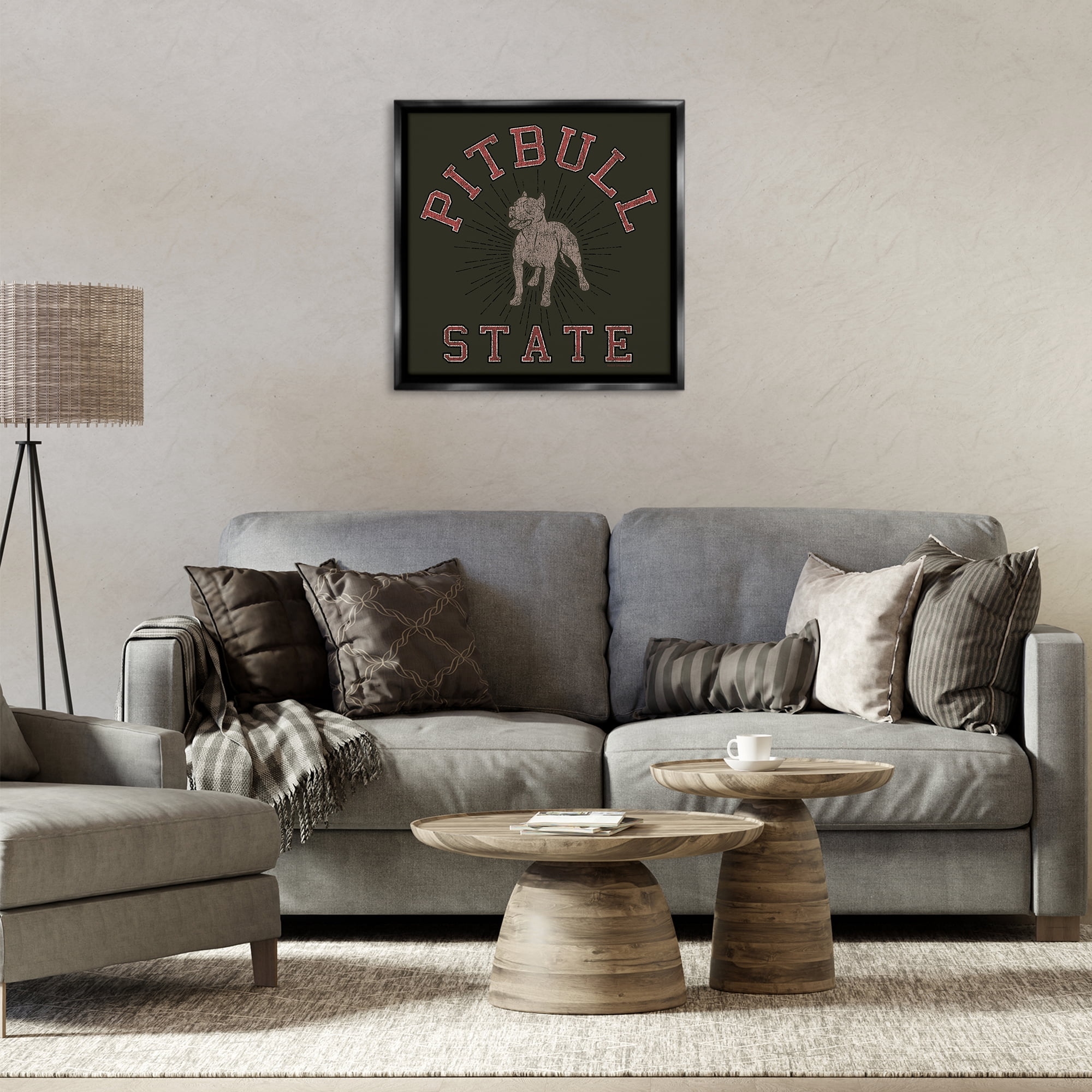 Stupell Industries Vintage Pitbull State Novelty & Humor Painting Black Floater Framed Canvas Art Print Wall Art, 25 x 25
