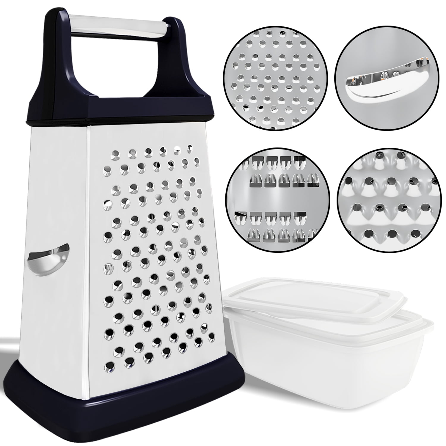 Blade 4 Side Stainless Steel Box Grater Slicer For Cheese Zest with Razor Sharp Blades 
