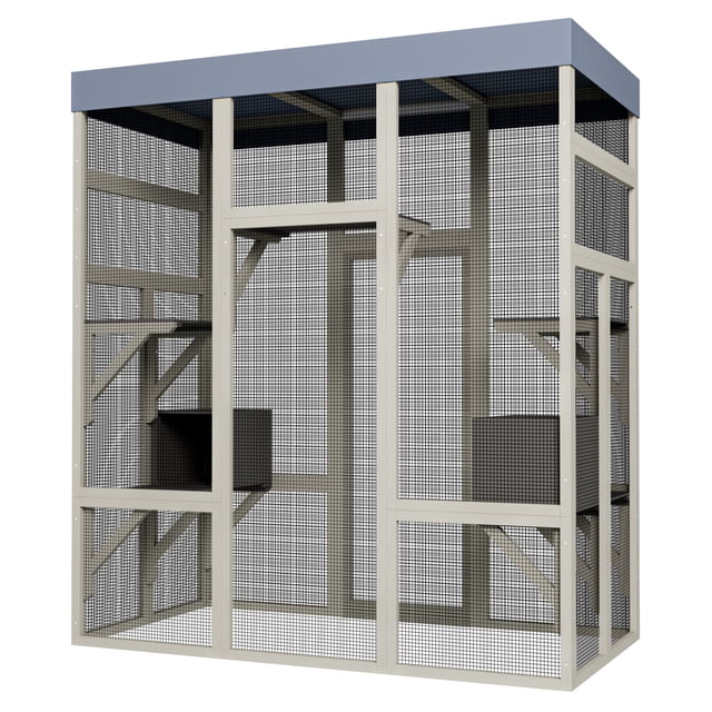 Yeshouse Recinto para gatos Catio de madera de 180 cm para exterior, con plataformas, dos casetas para dormir y techo impermeable resistente a rayos UV