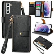 Wallet Case for Samsung Galaxy S23 Plus Women Men, Durable PU Leather Magnetic Flip Lanyard Strap Wristlet Zipper Card Holder Kickstand Wallet Phone Case Cover Full Body Protection, Black