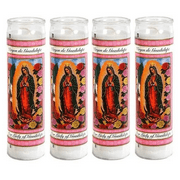 Lady of Guadalupe Candles (4 Pc) Great for Sanctuary Vigils and Prayers - Unscented Glass Candle Set - Jar Candles - Devotional Spiritual Religious Church Cemeteries