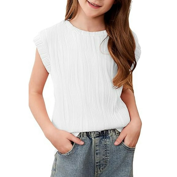 Jgppe Kids Little Girls Summer Tops Casual Breathable Short Sleeve Crewneck Blouses 4-15 Years