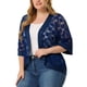 thumbnail image 4 of Cárdigan de mujer plus size Agnes Orinda con encaje de crochet, mangas 3/4, ligero y transparente, cubre verano 4X azul, 4 of 5