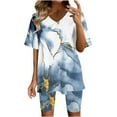 thumbnail image 2 of pstuiky Women Fashion V-Neck Blouse Short Sleeve Tops Shorts Casual Suit Sets, 2 of 7