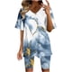 thumbnail image 2 of ICHUANYI Clearance Women Fashion V-Neck Blouse Short Sleeve Tops Shorts Casual Suit Sets(Light Blue, M) ICHUANYI WER2023080813083, 2 of 7