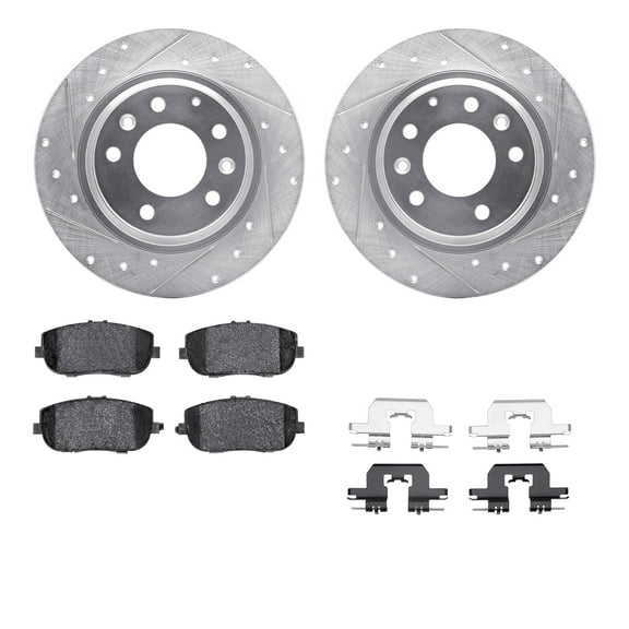 Dynamic Friction Company Rear Brake Rotors-Drilled and Slotted-Silver with 5000 Advanced Brake Pads includes Hardware 7512-54066