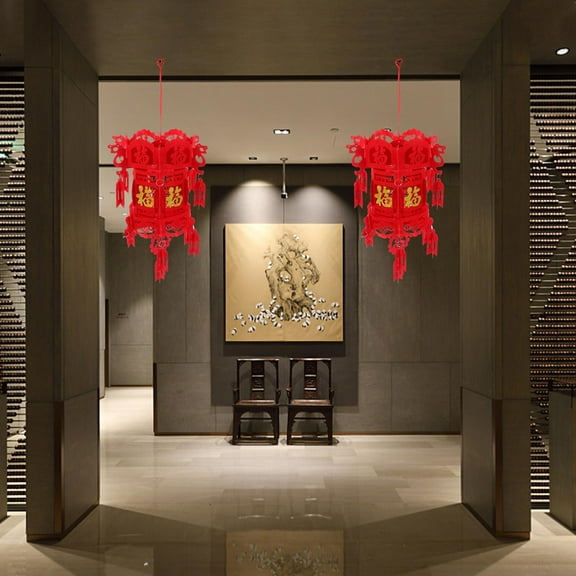 LOLIPPYY 3Pcs Chinese Festival Decorations Hanging Lanterns Non-woven Fabric Gold