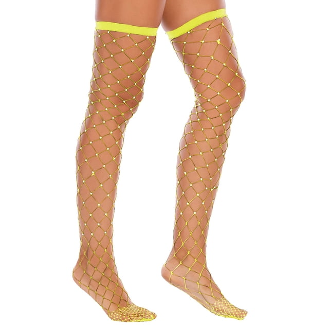 Shiny Rhinestone Hot Drilling Fun Hollow Large Mesh Stockings Knee Length Drill Stockings