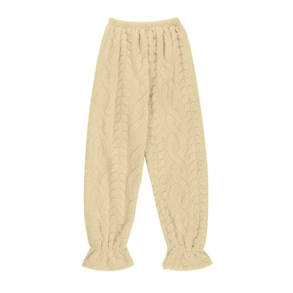 hotojiny Women's Fuzzy Lounge Pants Comfy Warm Fleece Liend Pajama Pants Elastic Waist Cinch Bottoms Sherpa Shaggy Sleepwear