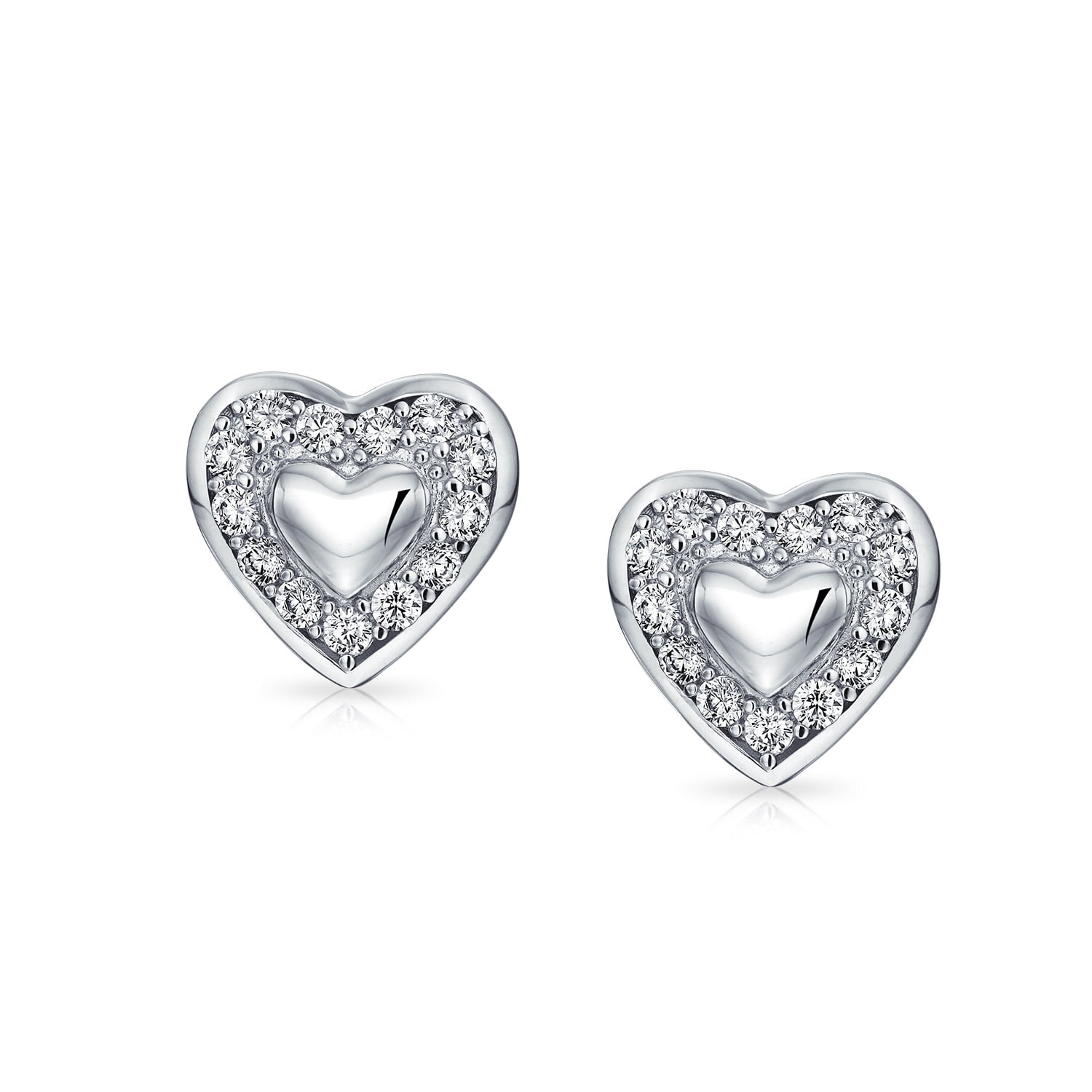 Anazoz Womens Earrings S925 Sterling Silver Round Cut Cubic Zirconia Heart Women Stud Earrings 