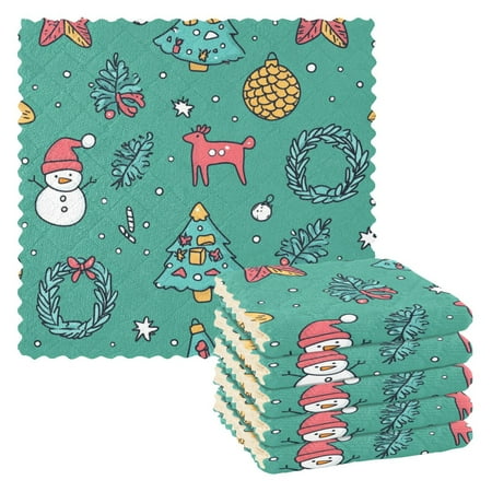 

WOBOGO Cartoon Christmas Patterns with Simple Lines Kitchen Towels 6pcs Ultra Soft Absorbent Quick Drying Dish Cloths 11×11inch