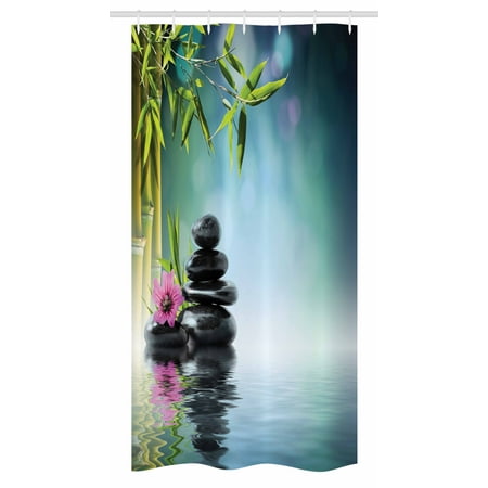 spa stall shower curtain tower stone and hibiscus with bamboo on