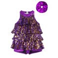 thumbnail image 3 of iiniim Costume de Danse pour Filles, Robe à Volants avec Paillettes, Robe de Performance Latin Jazz avec Attache-Cheveux Violet 12, 3 of 5