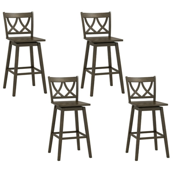 Gymax 29'' Bar Stool Set of 4 w/Rubber Wood Frame Swivel Seat Ergonomic Backrest