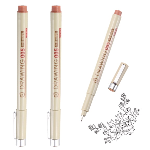 Uxcell 3Pcs Fineliner Ink Pens, 0.2mm Brown Micro Pens with Waterproof Archival Ink for Watercolor Sketching Cartoon Technical Drawing