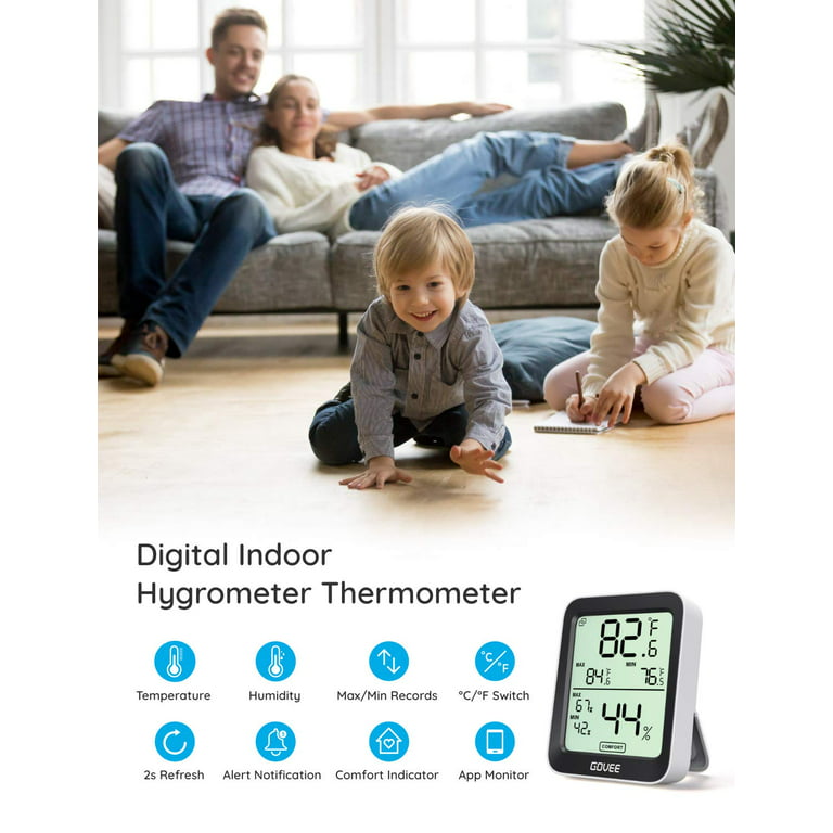  Govee Bluetooth Thermometer Hygrometer, Instant Read Indoor  Digital Humidity Temperature Monitor with APP Alert, 2 Year Data Record and  Export, for Home Greenhouse Incubator Humidor and Nursery Room : Patio, Lawn