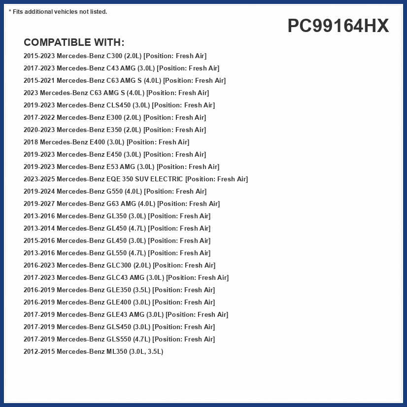 PUREFLOW PC99164HX HEPA Cabin Air Filter | Fits 2016-2023 Mercedes-Benz GLC300 2.0L; 2015-2023 C300 2.0L, C63 AMG S 4.0L; 2016-2019 GLE350 3.5L, GLE400 3.0L, GLE63 AMG S 5.5L