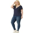 thumbnail image 3 of Unique Bargains Women Plus Size Casual Lace V Neck Short Sleeve Tunics Blouses Navy Blue 1X, 3 of 6