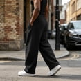 thumbnail image 3 of Men's Baggy Sweatpants Wide Leg Lounge Pants Drawstring Waist Loose Fit Jogging Trousers with Pockets Black S, 3 of 5