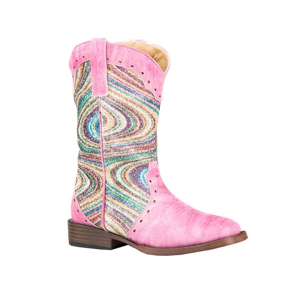 Roper Kids Girls Glitter Swirl Square Toes Boots Mid Calf