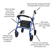 McKesson Rollator Walker for Seniors with Seat, Wheels - Blue, 300 lbs Capacity, 1 Ct
