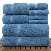 Luxury Hotel & Spa Quality, Highly Absorbent 100% Turkish Cotton, 750+ GSM, Eco Friendly Towel, Bathroom and Kitchen Dobby Border Towels, 2 Bath Towel, 2 Hand Towel, 4 Washcloths (8 Piece, Wedgewood)