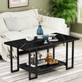 thumbnail image 1 of AWQM Marble Coffee Table, Faux Marble Top Rectangular Coffee Table with Black Metal Frame, 2 Tier Table for Living Room, Office, Balcony, Black, 40 Inch, 1 of 4