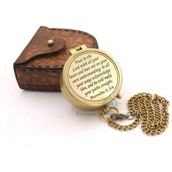 Rii Brand Brass Golden Color Compass with Imprinted Case Engraved "Trust in the Lord"