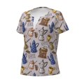 thumbnail image 3 of Wukai Antique Vintage Teapot Coffee Grinder Casual V-Neck Graphic Tees for Women: Lightweight and Breathable Summer Tops with Stylish Design-Small, 3 of 8