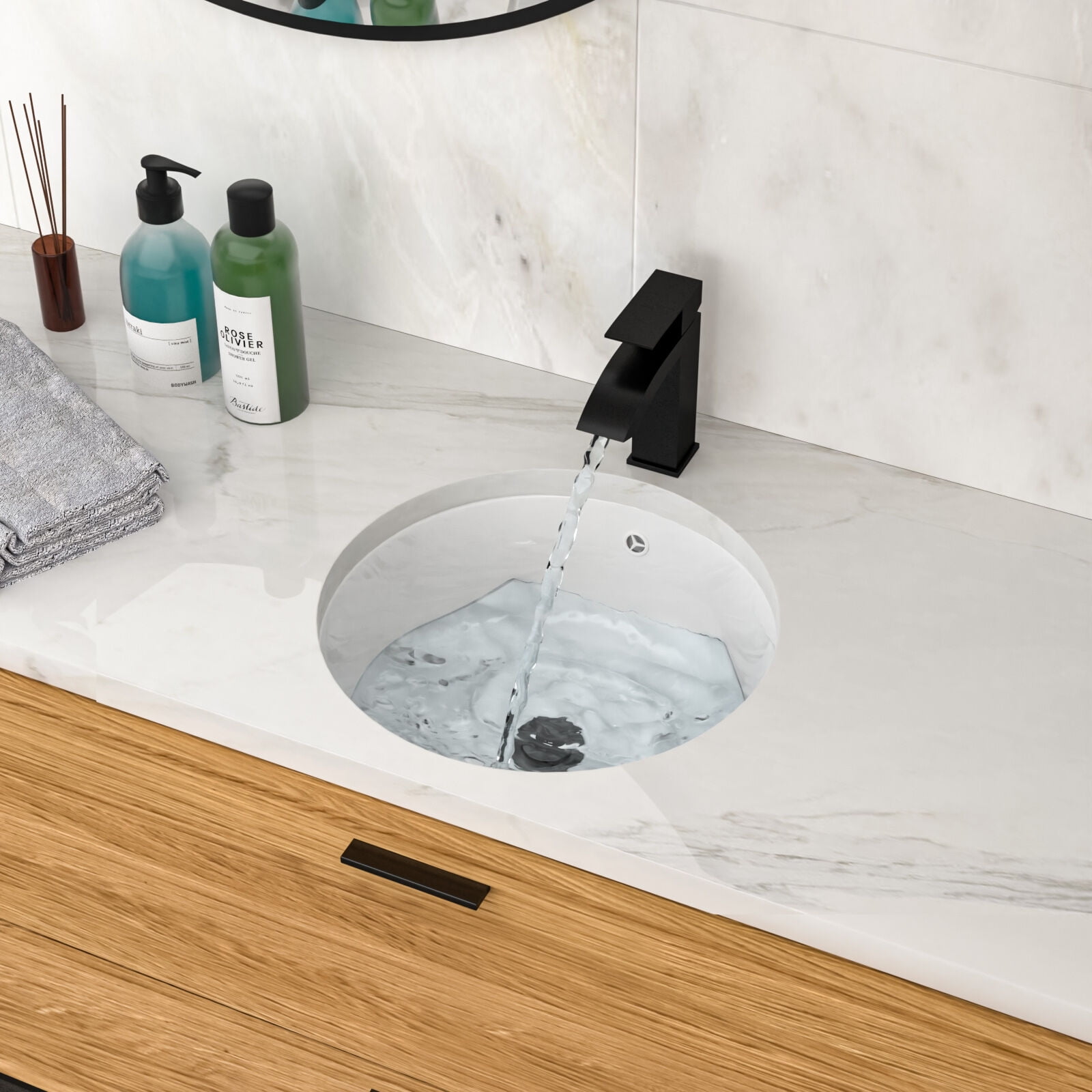 Vanity With Sink, 15.75"x15.75" White Ceramic Round Undermount Bathroom Sink with Overflow, White Bathroom Vanity,Ceramic Single Sink Vanity, Bath & Faucets Bathroom Vanities