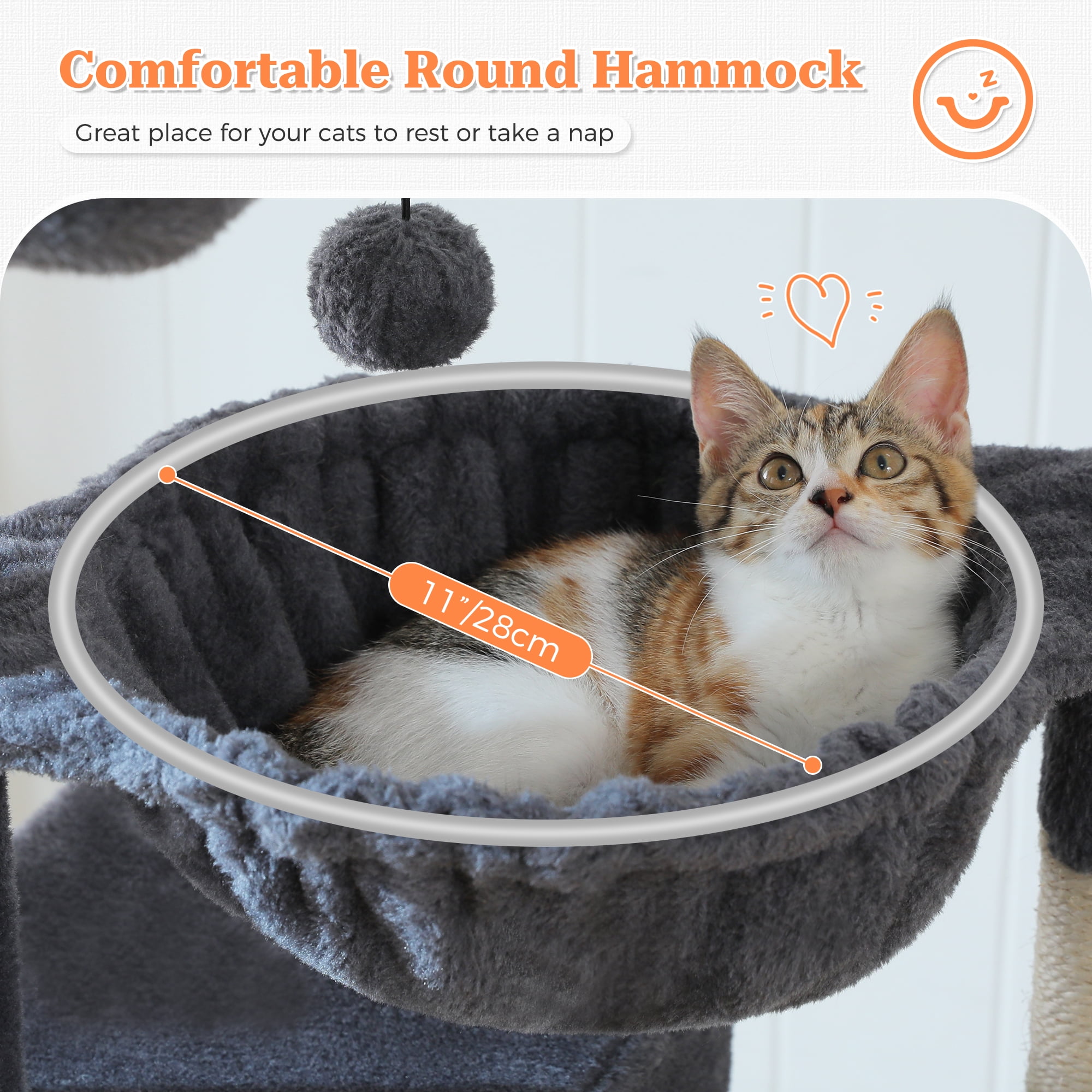 PAWZ Road 49" Large Cat Tree Multi-Level Scratcher with Two Hammocks&Condo for Indoor Cats Dark Gray