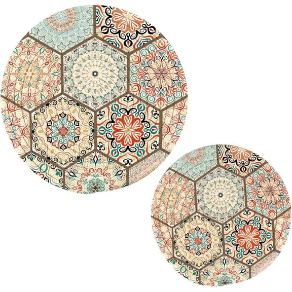 FREEAMG 2PCS Trivets Set Mandala & Ceramic Pattern Heat Resistant Table Potholder Round Pot Holders Trivet Mat for Kitchen Counter Hot Pots and Pans