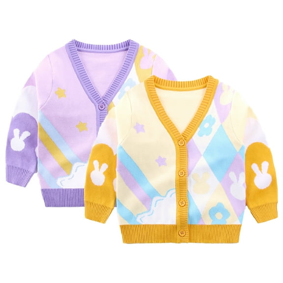 Godderr Kids Toddler Autumn Winter Cardigan Sweater Jacket for Girls Knitted Cardigan Outwear Newborn Girl Cartoon V-Neck Sweater Cardigan Coat
