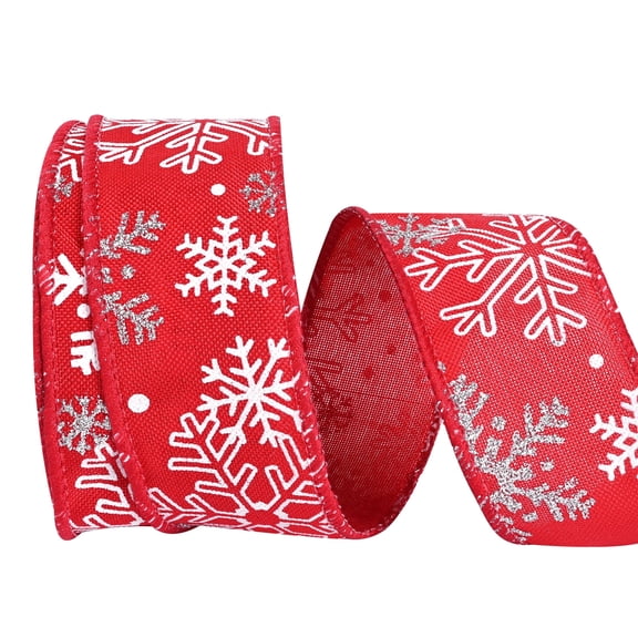 LoomJoyz Wired Ribbon, 1.5 Inch Red and White Snowflake for Christmas Tree, Garlands, Wreaths, Gift Wrapping (10 Yards)