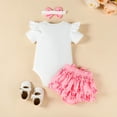 thumbnail image 4 of mgoYE Baby Girl Clothes Baby Girl Clothes Short Sleeve Ribbed Knit Romper Tops + Tutu Skirt + Cute Headband 3pcs Set(White,6-9 Months), 4 of 6