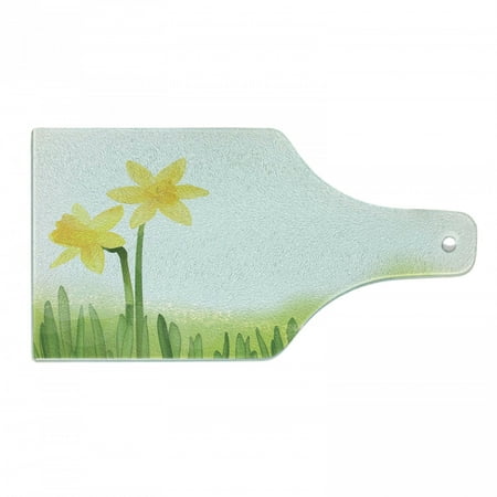 

Daffodil Cutting Board Daffodil Flower in Grass Field Meadows Freshening Uniform Colored Illustration Tempered Glass Cutting and Serving Board Wine Bottle Shape Green Yellow by Ambesonne