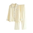thumbnail image 5 of Wang6 Women's Cotton Pajamas Sets 2 Pieces Fall Long Sleeve Pjs Sets Soft Button V Neck Shirts Straight Pants Ladies Loose Fit Plaid Printed Sleepwear Loungewear Sets X_Yellow XL, 5 of 5