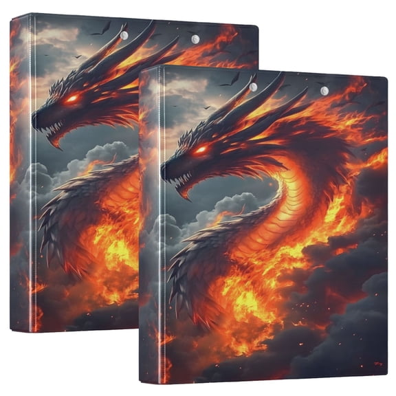 joogoo Dragon with Fire-a1 Hardcover 3 Ring Binder 1.5" Round Rings Interior Pockets Binders Organizer 2 Pack