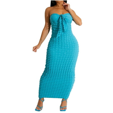 

YanHoo Women s Cocktail Dresses Sexy Strapless Wrap Hip Bodycon Midi Dress Dressy Slim Fit Evening Dress