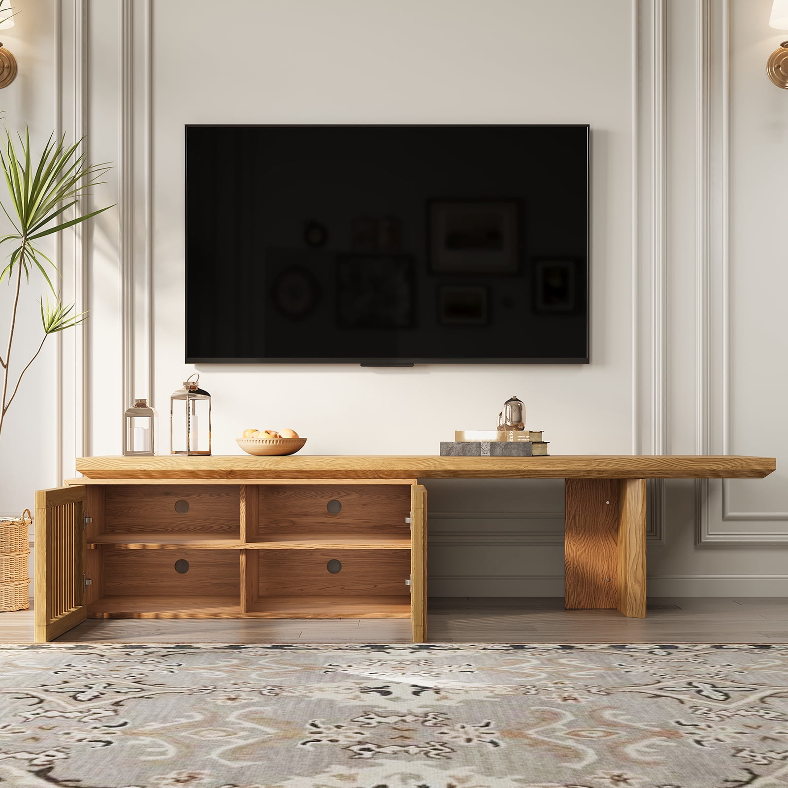 siu want ​​Extendable TV Stand with Storage for TVs Up to 100" - Adjustable Width (63.4"-94.5") Wood Color Media Console - Modern Entertainment Center for Living Room/Bedroom​