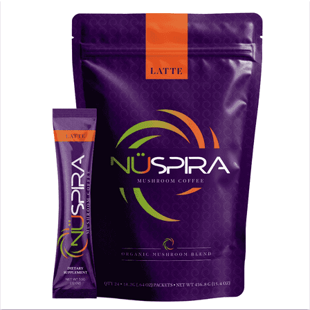 Nuspira Instant Mushroom Coffee, Latte, Naturally Caffeinated, 24 Stick Packs