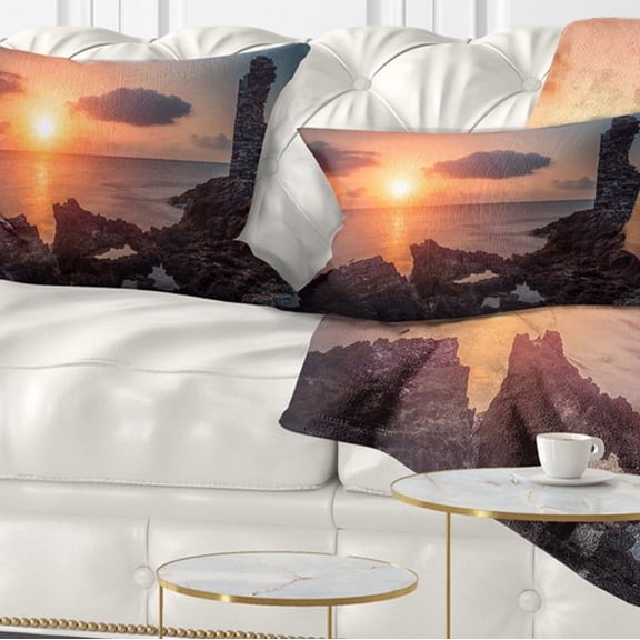 Designart African Ancient Ruins at Seashore - Oversized Beach Throw Pillow - 12x20