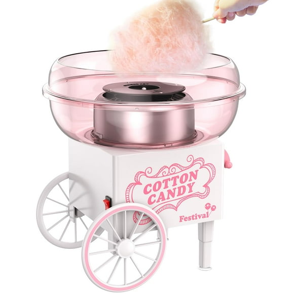 Máquina de algodón de azúcar Ajgvq, mini portátil, rosa, con cuchara para azúcar